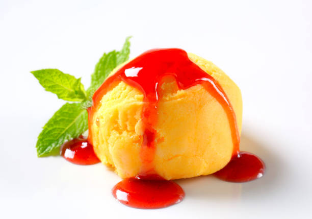 istock Mango sorbet with strawberry sauce 480207542