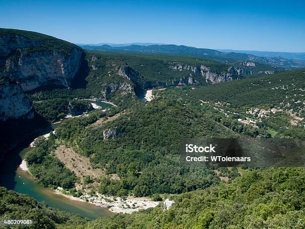 Bend In The Famous River Of French Ardeche Gorge Stock Photo - Download Image Now - Ardeche, Bush, Canoeing