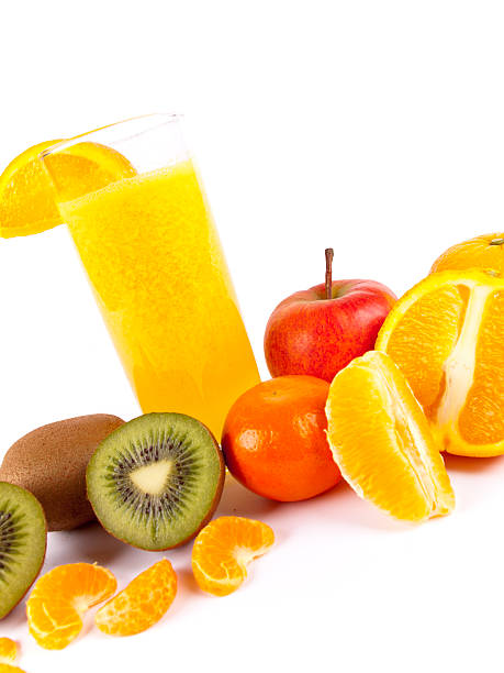 Freshly squeezed fruit juice isolated over a white background stock photo