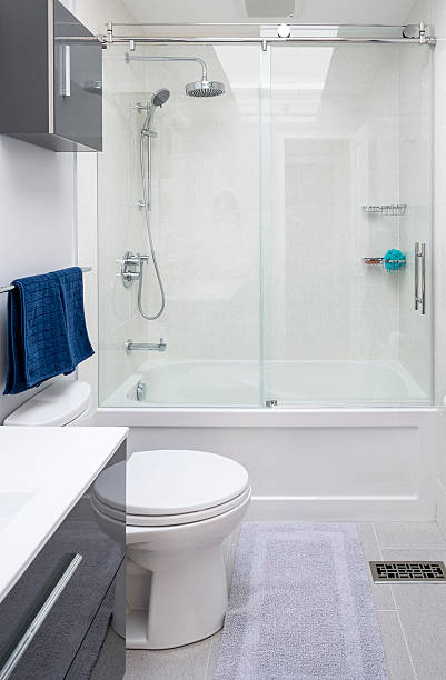 エレガントに改装されたモダンなバスルームがございます。 - bathroom sink window bathroom house ストックフォトと画像