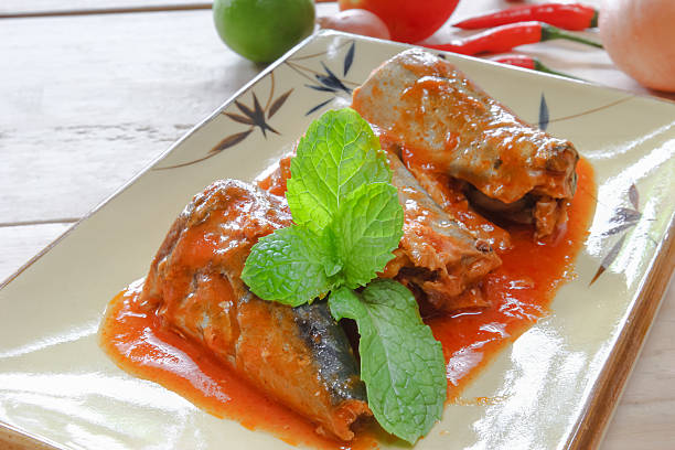 istock mackerel in tomato sauce on plate 480217050