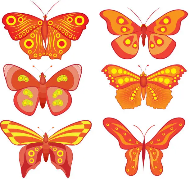 Vector illustration of vector color set of colored butterflies