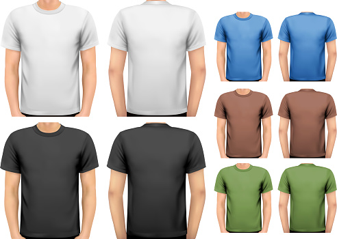 Black and white and color men t-shirts. Design template. Vector.