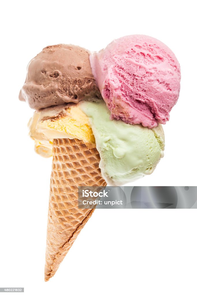 Big ice cream scoop with 4 coloured ice scoops real edible icecream, no artificial ingredients used! Ice Cream Stock Photo