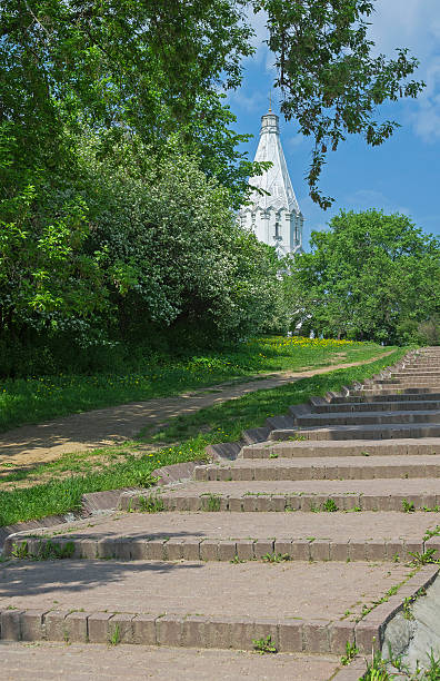 istock The path to the white-stone Orthodox church on a hillside. 480222274