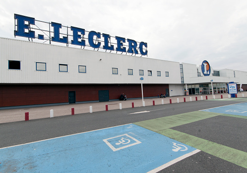 nancy,france-june 12, 2015: E.Leclerc is a French supermarket chain, with locations in France, Italy, Poland and Spain. The company consists of parts E.Leclerc (hypermarkets), IntermarchÃ© and tank stations.