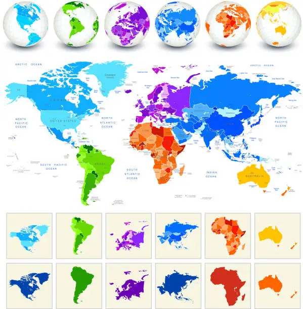 Vector illustration of World Map Detailed Geography in Full Color