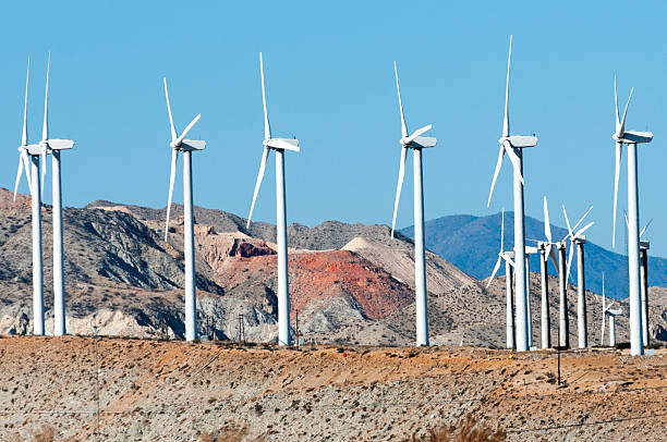 Windfarm and mine in desert hills of Coachella Valley CA