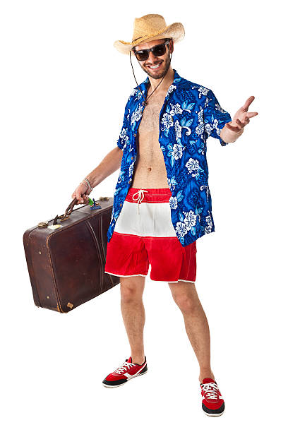 touriste américain - travel suitcase hawaiian shirt people traveling photos et images de collection