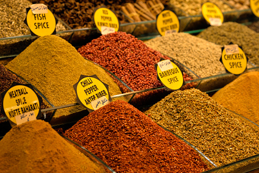 Mix of spices at the open air market in Istanbul, Turkey.