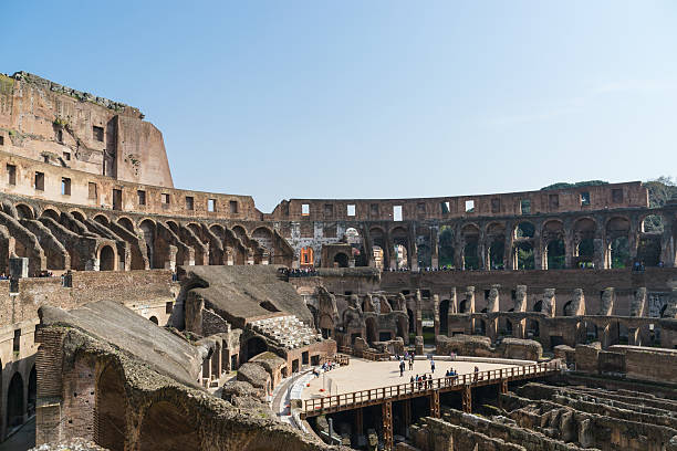 The Colosseum ruins from the arena stock photo