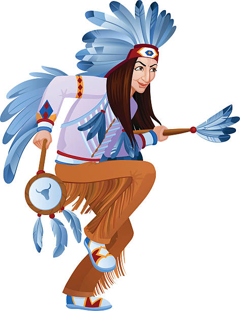 etniczne taniec z kreskówka injun - injun stock illustrations