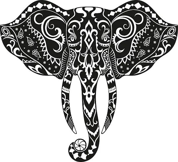 Vector illustration of Ethnic ornamented elephant