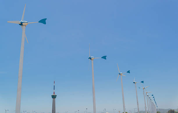 istock Wind farm. Modern windmills or wind turbines in the countryside 480234338