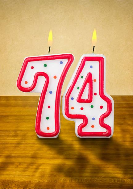 istock Burning birthday candles number 74 480235204