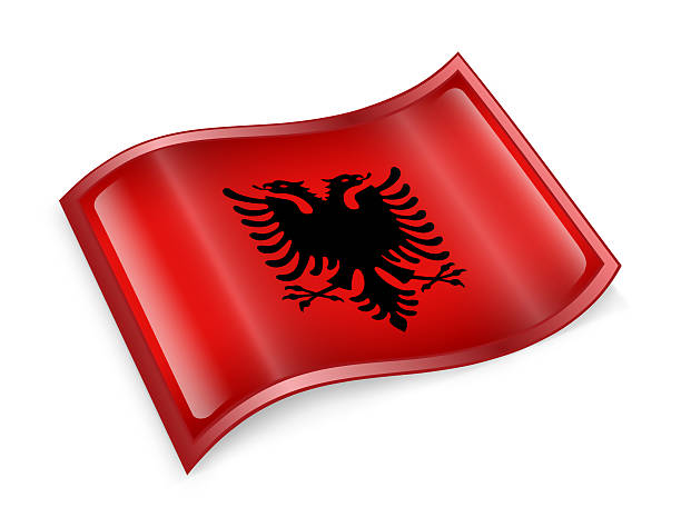 albanien flagge symbol isoliert auf weißem hintergrund. - government computer icon glass shiny stock-grafiken, -clipart, -cartoons und -symbole