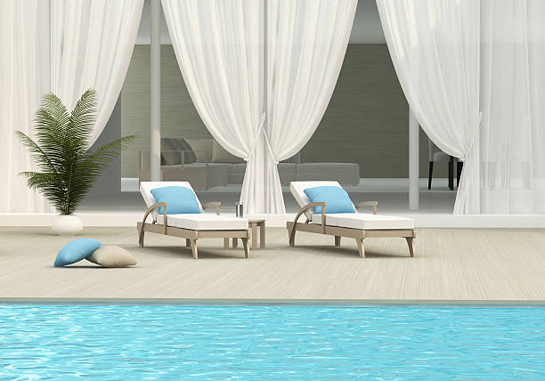 Swimming pool swimming pool and chaise lounge chaise longue stock pictures, royalty-free photos & images