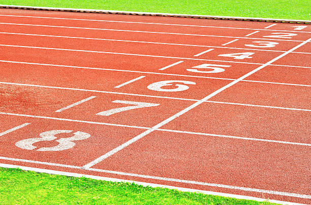 istock Start and Finish point of race track with number 1-8 480238501