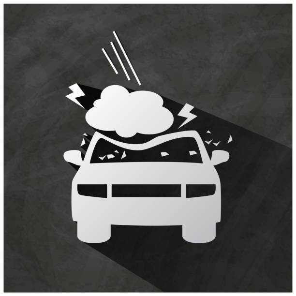 falling stone Black icon with a car accident and insurance. car hailstorm stock illustrations