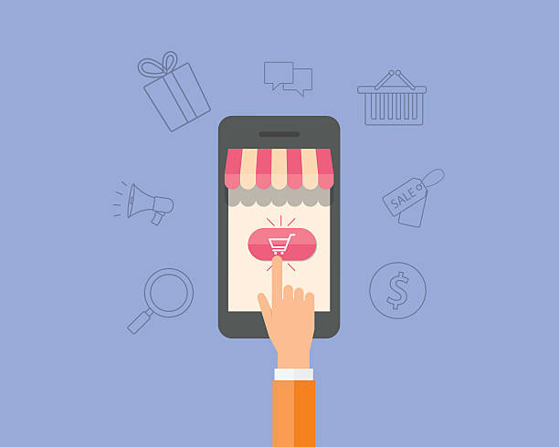 ilustrações de stock, clip art, desenhos animados e ícones de móvel conceito compras on-line - smart phone mobility computer icon concepts