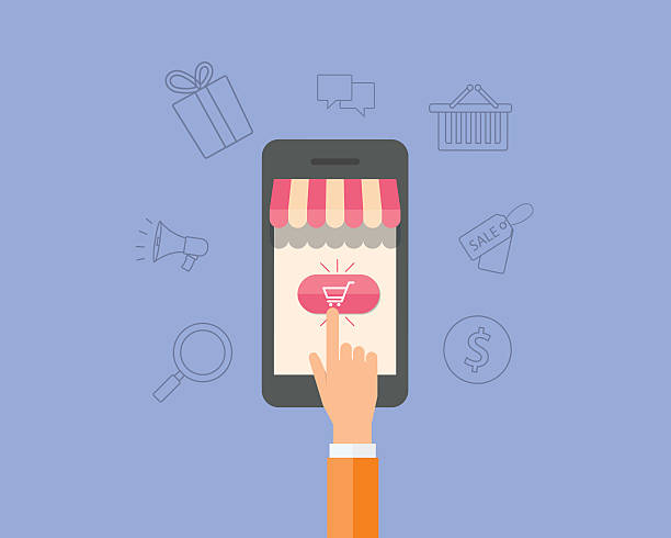шоппинг онлайн-концепции мобильных - smart phone mobility computer icon concepts stock illustrations