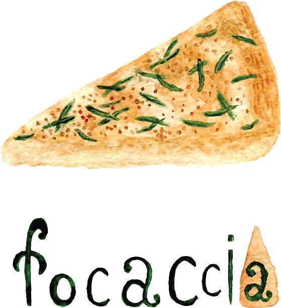 illustrazioni stock, clip art, cartoni animati e icone di tendenza di italiano focaccia al rosmarino. vettoriale illustrazione ad acquerello cibo - focaccia