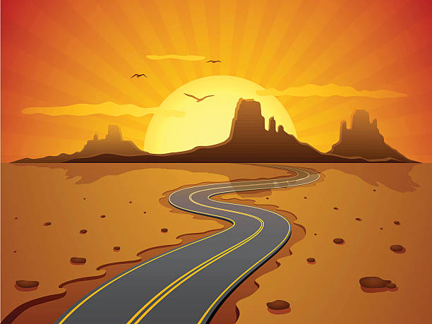 Desert Road High Resolution JPG,CS6 AI and Illustrator EPS 10 included. Each element is named,grouped and layered separately. Very easy to edit. monument valley stock illustrations