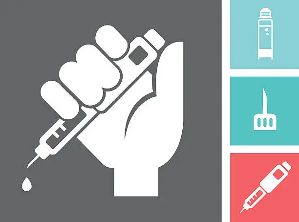 Vector illustration of Diabetes Icon Set Hand Holding Insulin Injection Pen