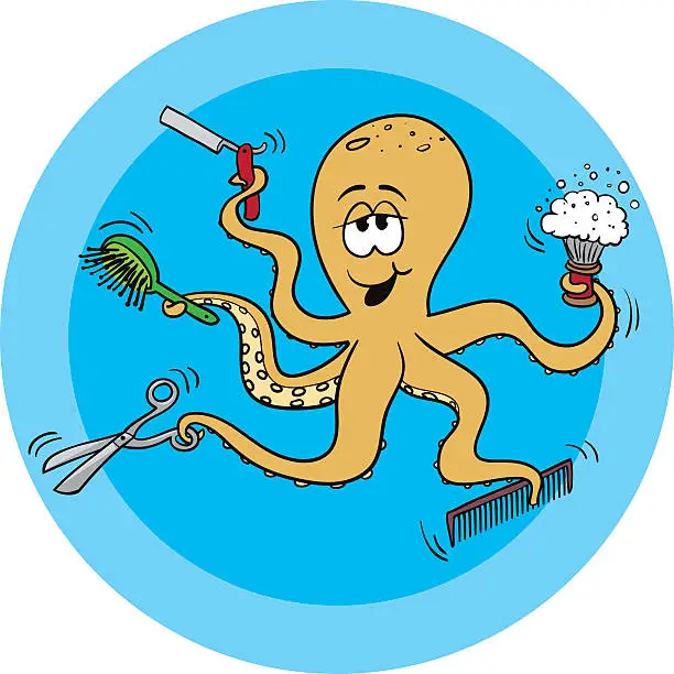 Vector illustration of Cartoon Octopus Barber