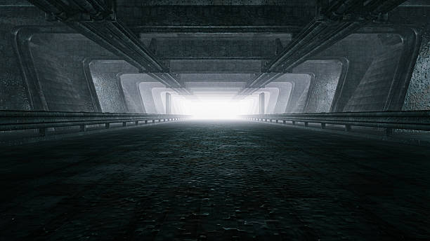 Dark empty tunnel, hangar Dark empty tunnel, hangar. airplane hangar photos stock pictures, royalty-free photos & images