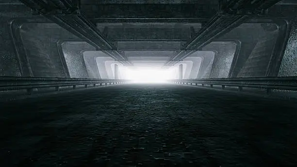 Dark empty tunnel, hangar.