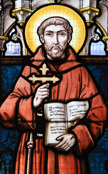 Stained Glass - Saint Francis of Assisi Stained glass window depicting Saint Francis of Assisi in the Church of Stabroek, Belgium. religious saint stock pictures, royalty-free photos & images