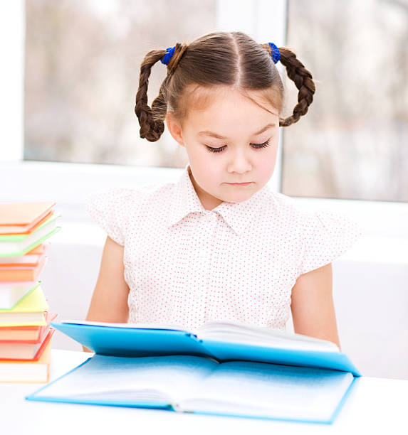 istock Little girl is reading a book 480247759