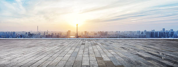 istock Panoramic skyline and buildings with empty wooden board 480251526
