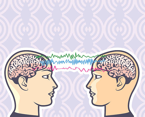 Telepatia entre o cérebro humano por Brainwaves Ilustração vetorial - ilustração de arte vetorial