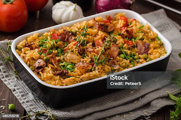 Cajun Chicken With Rice Stock Photo - Download Image Now - 2015, Backgrounds, Brown