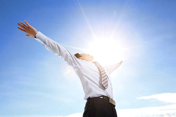 istock Business man carefree outstretched arms 480256115