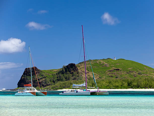Mauritius. Catamarans near the island Gabriel stock photo