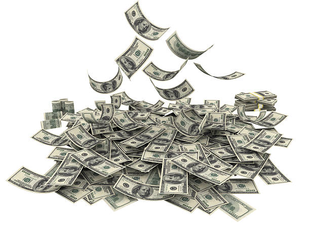 Falling American Currency Us currency $100 both from front and back like real falling on white background pennies from heaven stock pictures, royalty-free photos & images