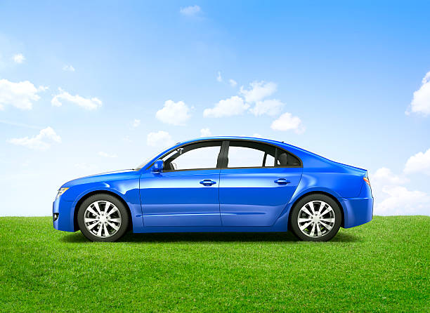 istock Shiny Blue 3D Sedan In The Outdoors 480260511