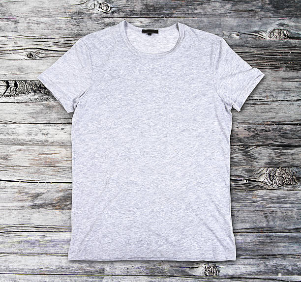 istock Blank gray t-shirt on a wooden surface 480263560