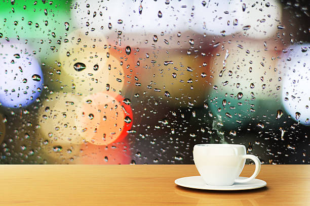 istock coffee cup on the background of the window with raindrops 480263564