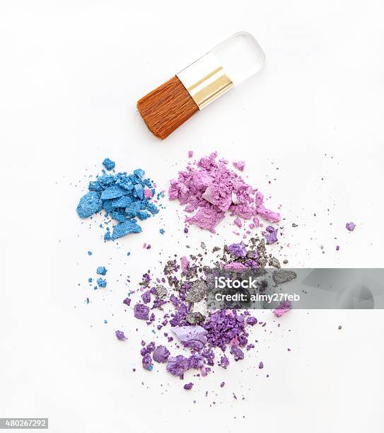 Multi Colored Eyeshadow On White Stock Photo - Download Image Now - 2015, Artist's Palette, Beauty Product