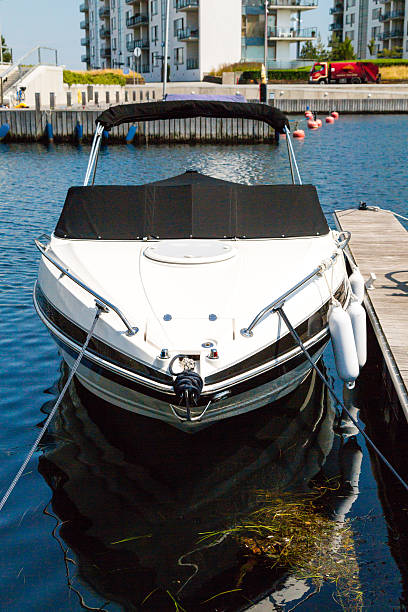 Small motorboat in marina
