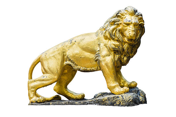 Statue of a lion at the Loggia dei Lanzi in Piazza della Signoria in Florence at night, Tuscany in Italy. On the background of the statue Hercules and Cacus