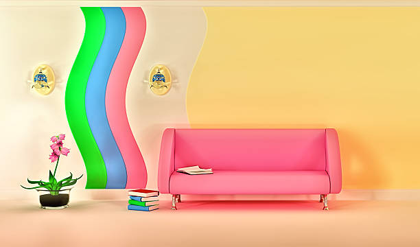 istock modern room with pink sofa, sconce and pink flower 480280382