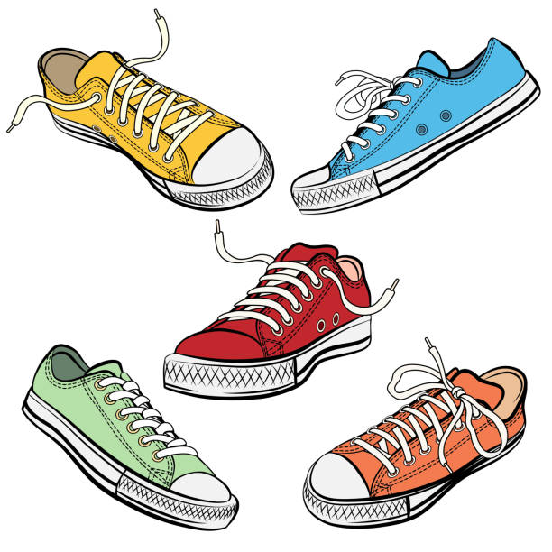 istock Sport shoes or sneakers icons in different views 480281048