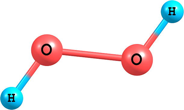 Hydrogen peroxide (H2O2) molecular structure isolated on white Hydrogen peroxide is a strong oxidizer. It is a colorless liquid, slightly more viscous than water hydrogen peroxide stock pictures, royalty-free photos & images