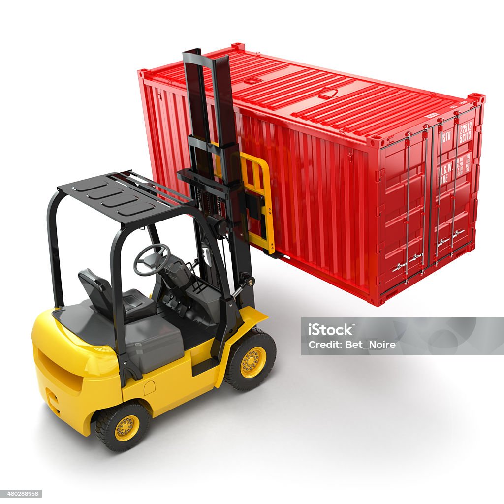 Forklift handling the cargo shipping container box. Forklift handling the cargo shipping container box. 3d 2015 Stock Photo