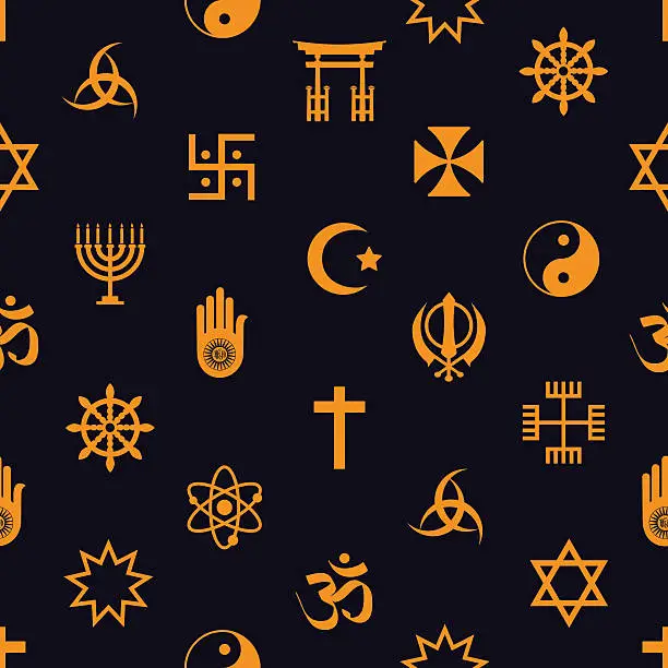 Vector illustration of world religions symbols vector icons seamless pattern eps10